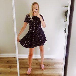 Louche Navy Blue Bird Printed A-Line Mini Dress